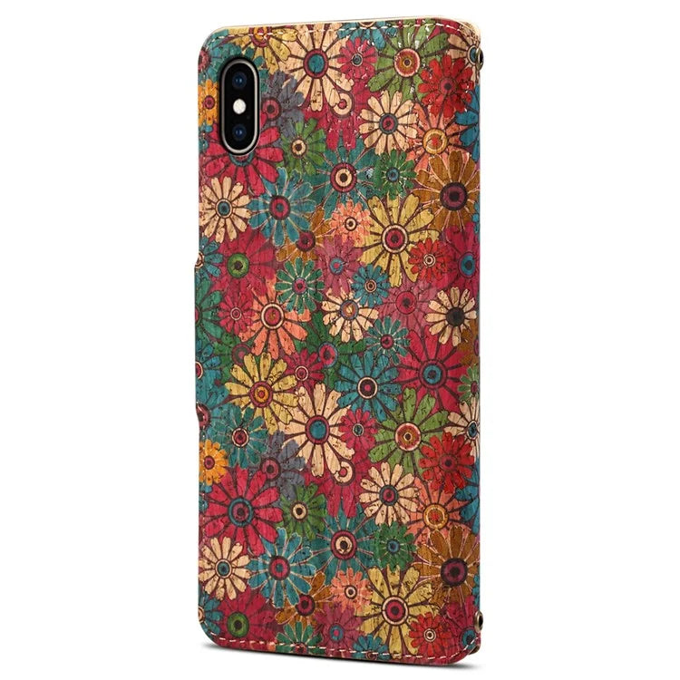 For iPhone XS Max Case Flower Printing Wallet Protective Phone Leather Cover