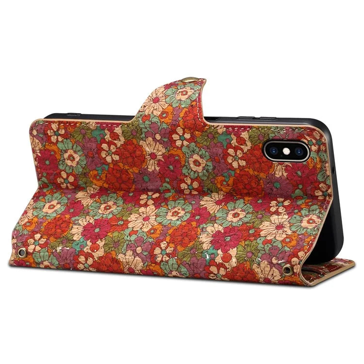 For iPhone XS Max Case Flower Printing Wallet Protective Phone Leather Cover