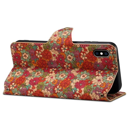 For iPhone XS Max Case Flower Printing Wallet Protective Phone Leather Cover