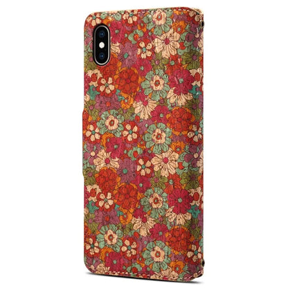 For iPhone XS Max Case Flower Printing Wallet Protective Phone Leather Cover
