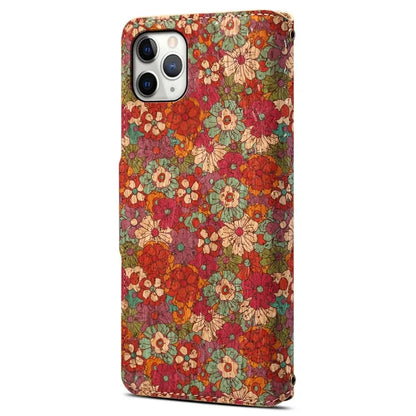 For iPhone 11 Pro Max Floral Phone Case PU Leather Wallet Full Protection Cover