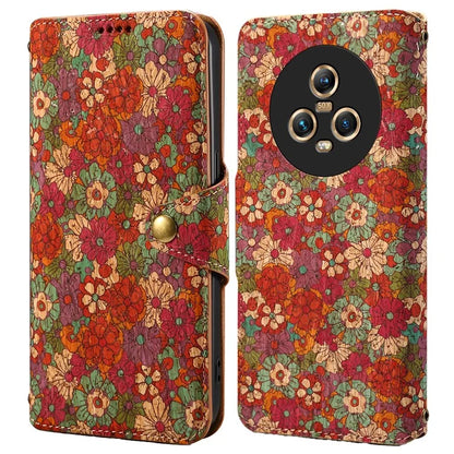 For Honor Magic5 Case Flower Leather Phone Cover with Wallet Card Slots