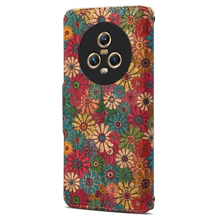 For Honor Magic5 Case Flower Leather Phone Cover with Wallet Card Slots