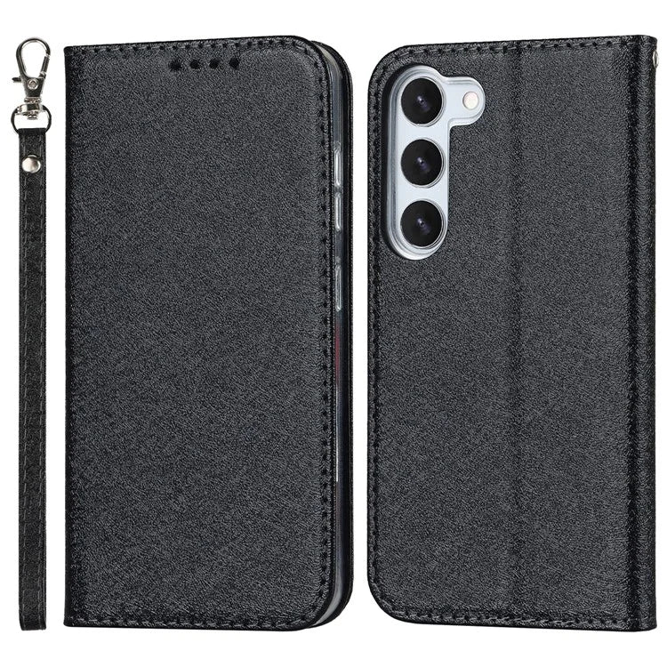 For Samsung Galaxy S23+ Case PU Leather Silk Texture Magnetic Flip Phone Cover