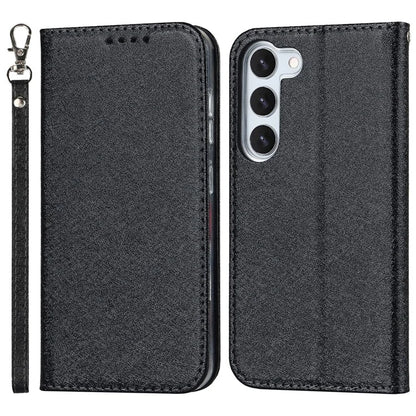 For Samsung Galaxy S23+ Case PU Leather Silk Texture Magnetic Flip Phone Cover