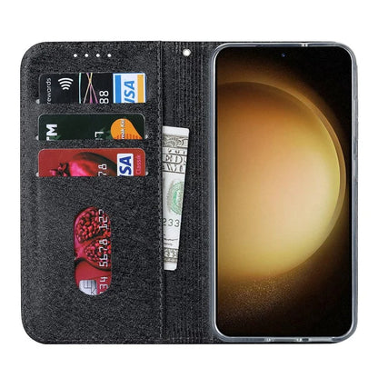 For Samsung Galaxy S23+ Case PU Leather Silk Texture Magnetic Flip Phone Cover
