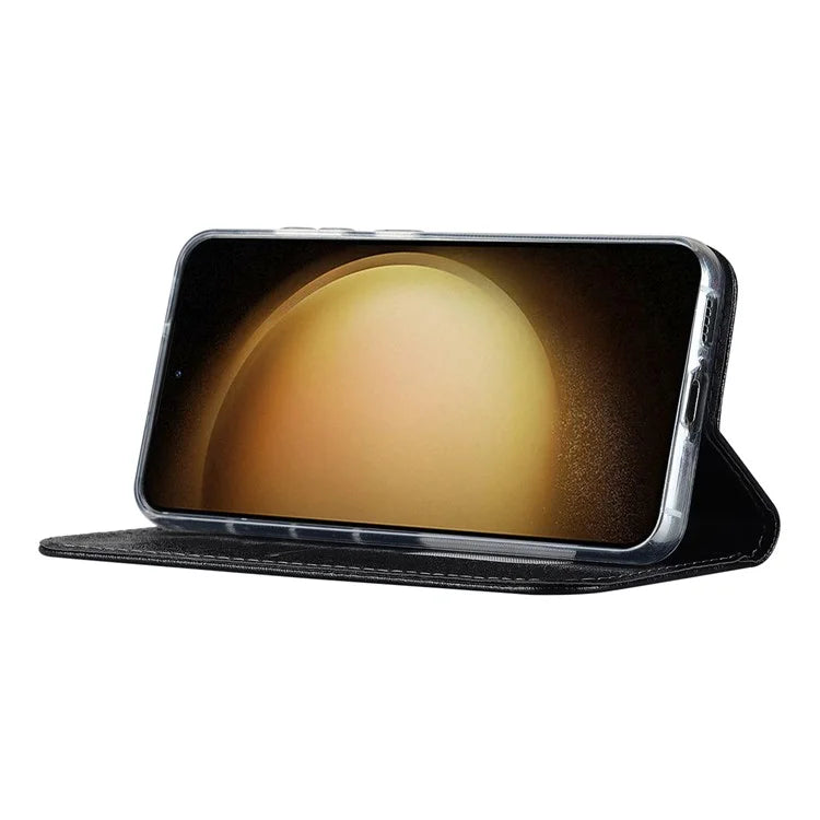 For Samsung Galaxy S23+ Case PU Leather Silk Texture Magnetic Flip Phone Cover