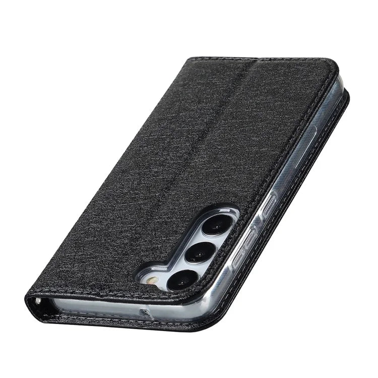 For Samsung Galaxy S23+ Case PU Leather Silk Texture Magnetic Flip Phone Cover