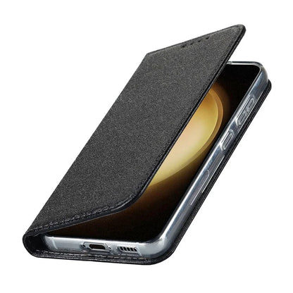 For Samsung Galaxy S23+ Case PU Leather Silk Texture Magnetic Flip Phone Cover