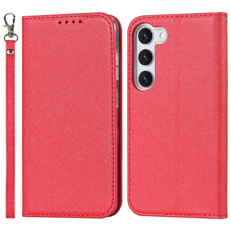 For Samsung Galaxy S23+ Case PU Leather Silk Texture Magnetic Flip Phone Cover