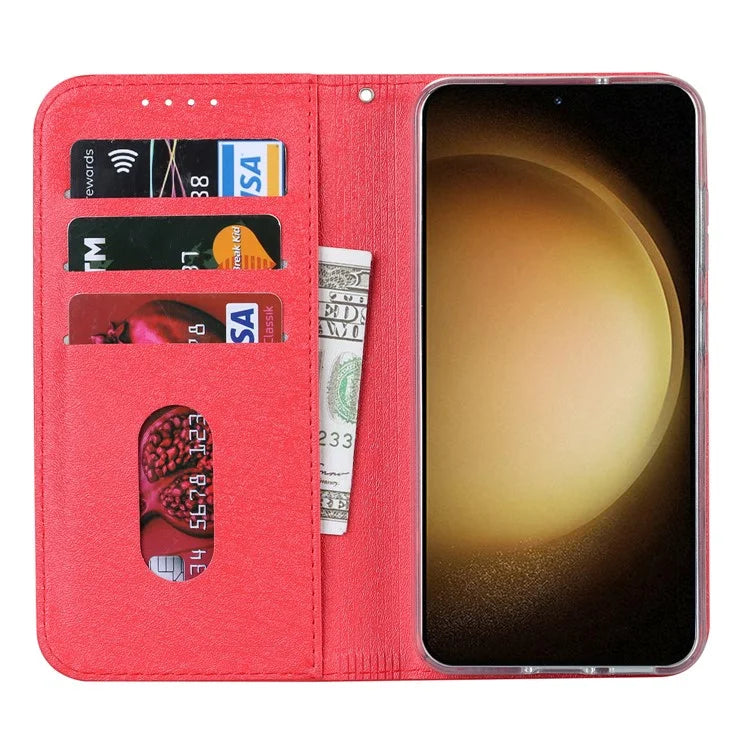 For Samsung Galaxy S23+ Case PU Leather Silk Texture Magnetic Flip Phone Cover