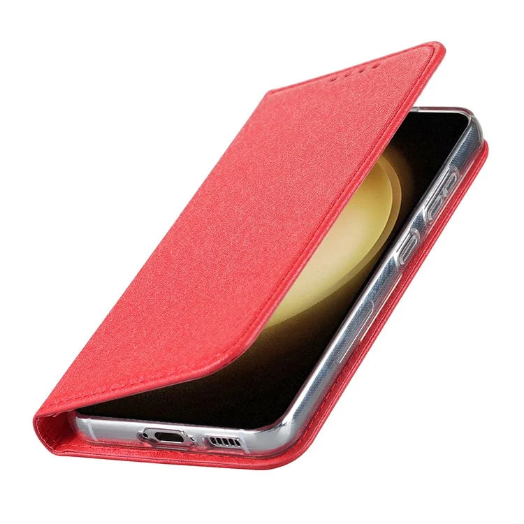 For Samsung Galaxy S23+ Case PU Leather Silk Texture Magnetic Flip Phone Cover