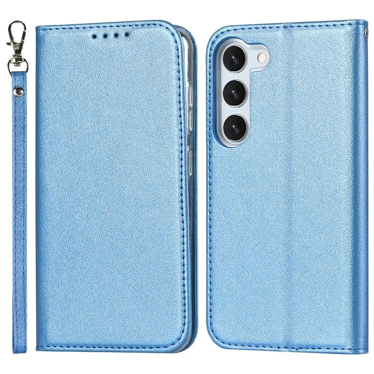 For Samsung Galaxy S23+ Case PU Leather Silk Texture Magnetic Flip Phone Cover
