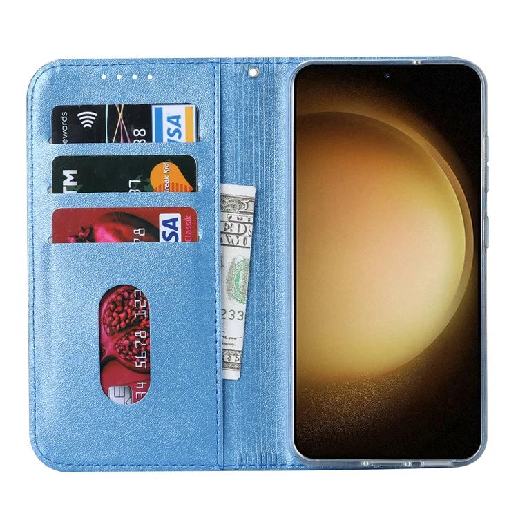 For Samsung Galaxy S23+ Case PU Leather Silk Texture Magnetic Flip Phone Cover