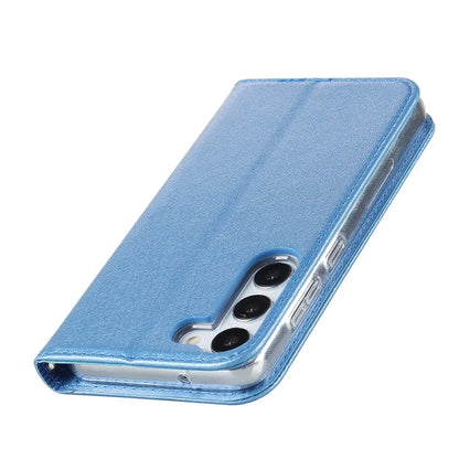 For Samsung Galaxy S23+ Case PU Leather Silk Texture Magnetic Flip Phone Cover