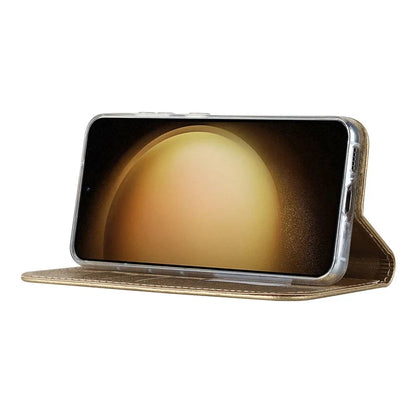 For Samsung Galaxy S23+ Case PU Leather Silk Texture Magnetic Flip Phone Cover