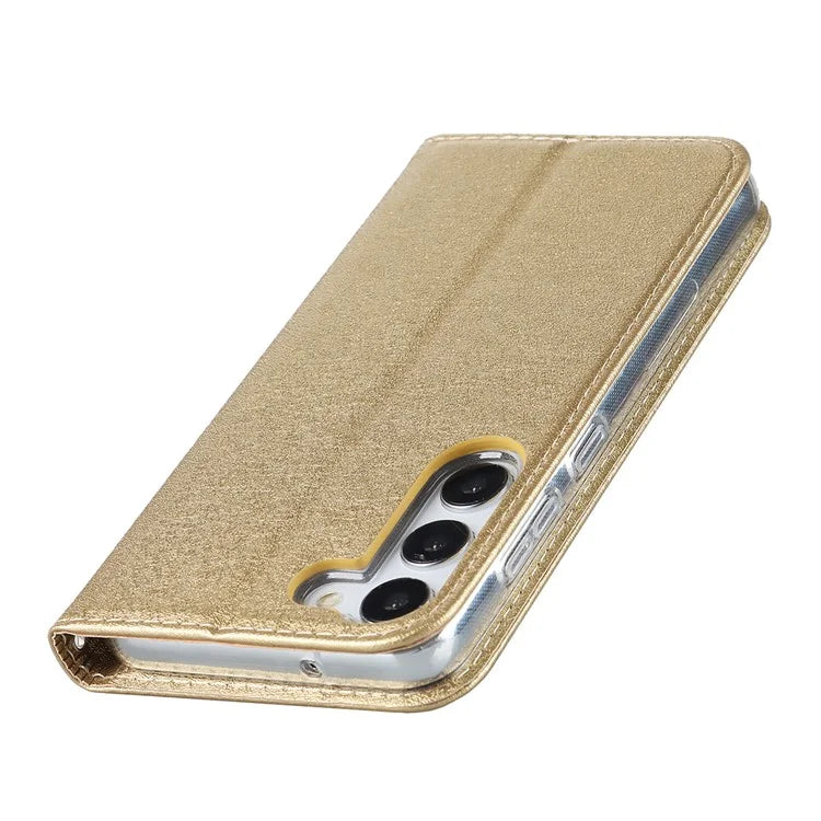 For Samsung Galaxy S23+ Case PU Leather Silk Texture Magnetic Flip Phone Cover