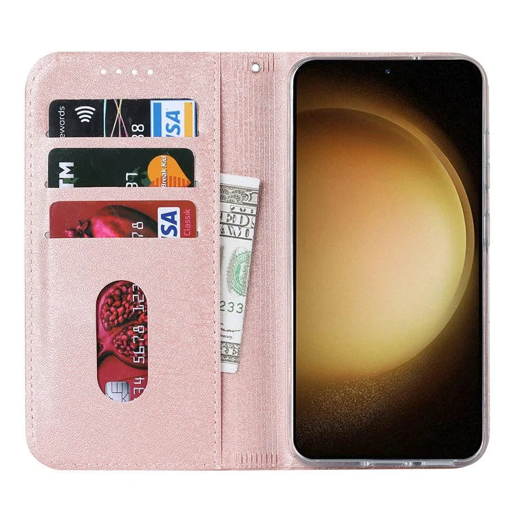 For Samsung Galaxy S23+ Case PU Leather Silk Texture Magnetic Flip Phone Cover