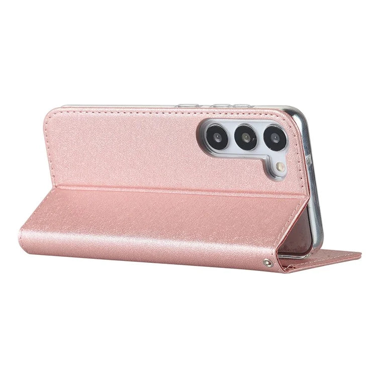 For Samsung Galaxy S23+ Case PU Leather Silk Texture Magnetic Flip Phone Cover