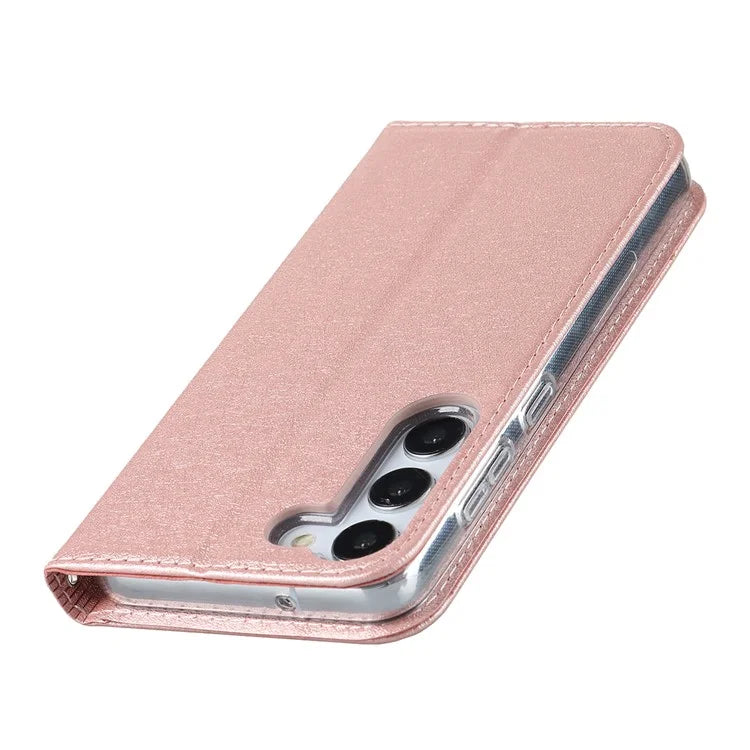 For Samsung Galaxy S23+ Case PU Leather Silk Texture Magnetic Flip Phone Cover