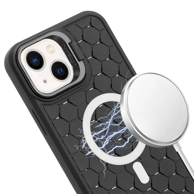 For iPhone 13 Kickstand Cover Soft TPU Cooling Magnetic Phone Case with Lanyard