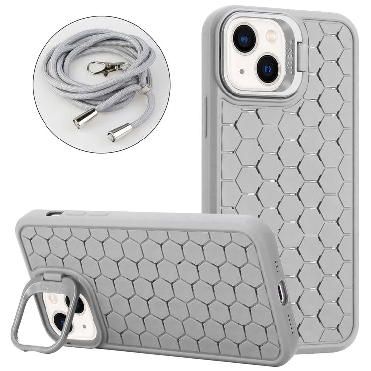 For iPhone 13 Kickstand Cover Soft TPU Cooling Magnetic Phone Case with Lanyard