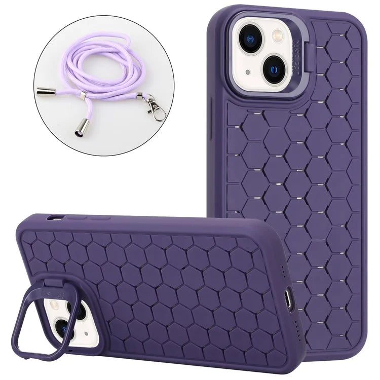For iPhone 13 Kickstand Cover Soft TPU Cooling Magnetic Phone Case with Lanyard
