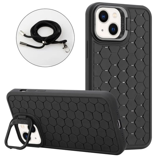 For iPhone 14 Plus Magnetic Case Invisible Kickstand TPU Phone Cover with Lanyard