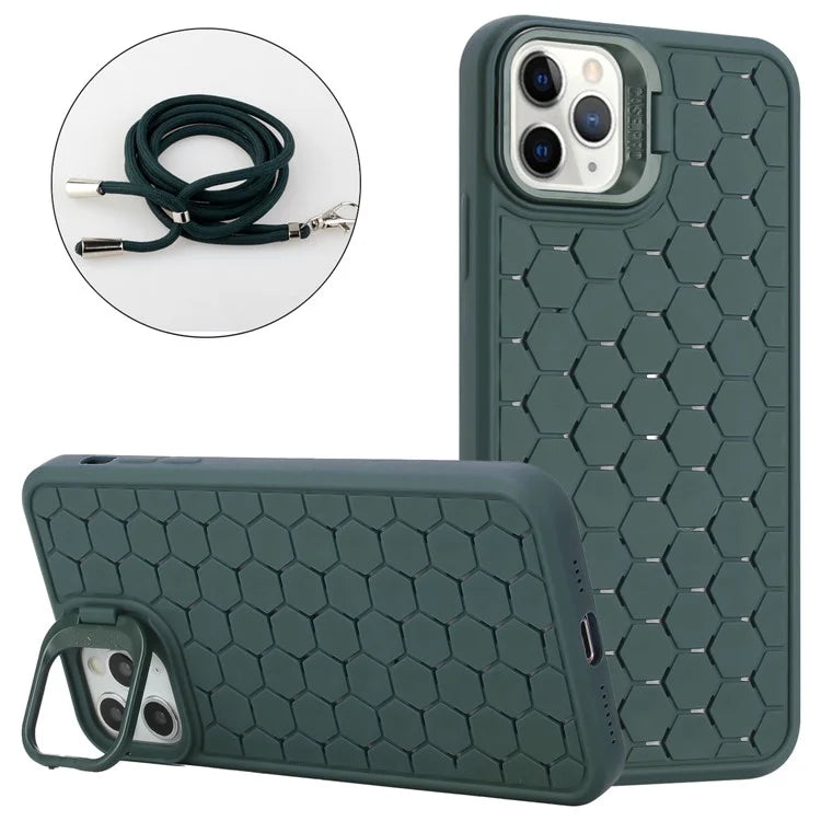 For iPhone 15 Pro Max TPU Case with Lanyard Heat Dissipation Kickstand Magnetic Phone Cover