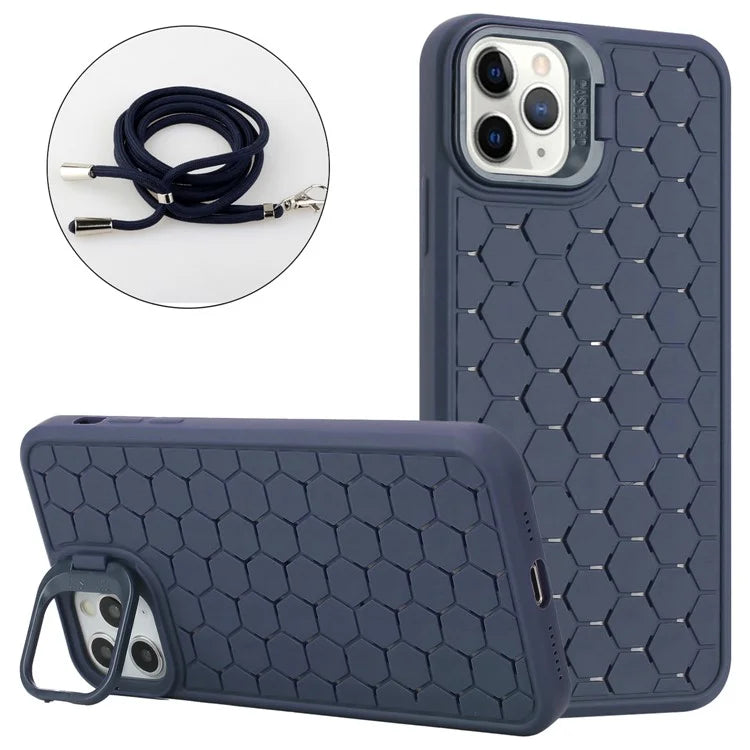 For iPhone 15 Pro Max TPU Case with Lanyard Heat Dissipation Kickstand Magnetic Phone Cover