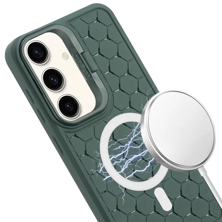 For Samsung Galaxy S24+ TPU Case Cameara Kickstand Honeycomb Texture Cooling Phone Cover