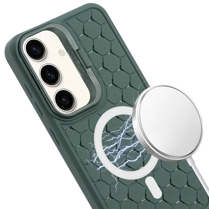 For Samsung Galaxy S24+ TPU Case Cameara Kickstand Honeycomb Texture Cooling Phone Cover