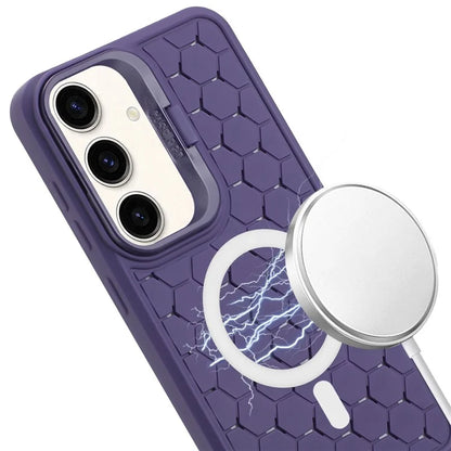 For Samsung Galaxy S24+ TPU Case Cameara Kickstand Honeycomb Texture Cooling Phone Cover