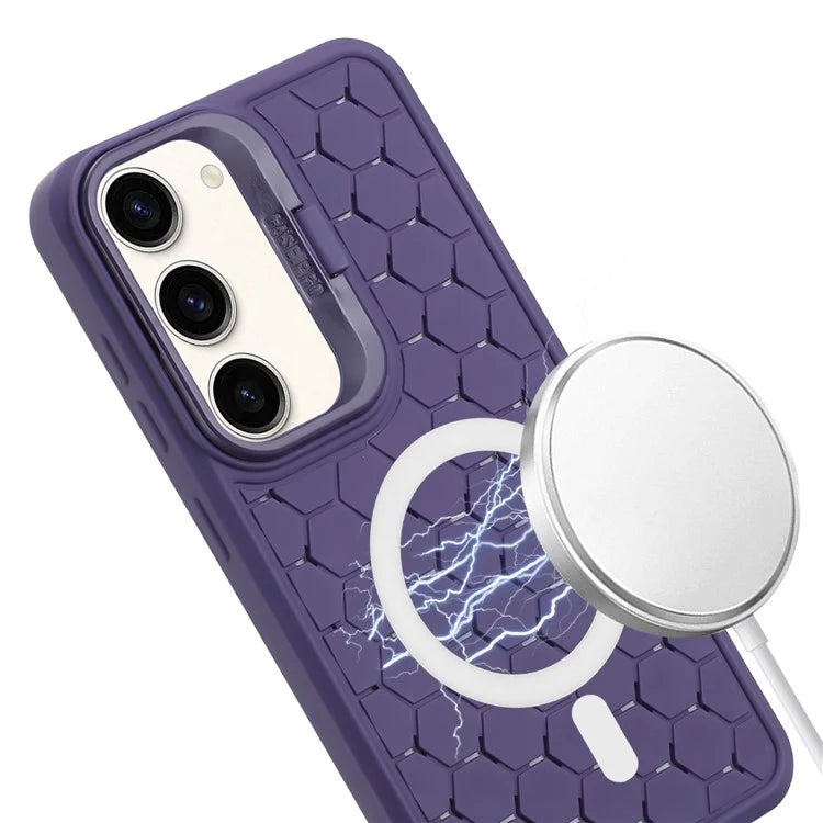For Samsung Galaxy S23+ Magnetic Case Breathable TPU Phone Cover with Invisible Kickstand