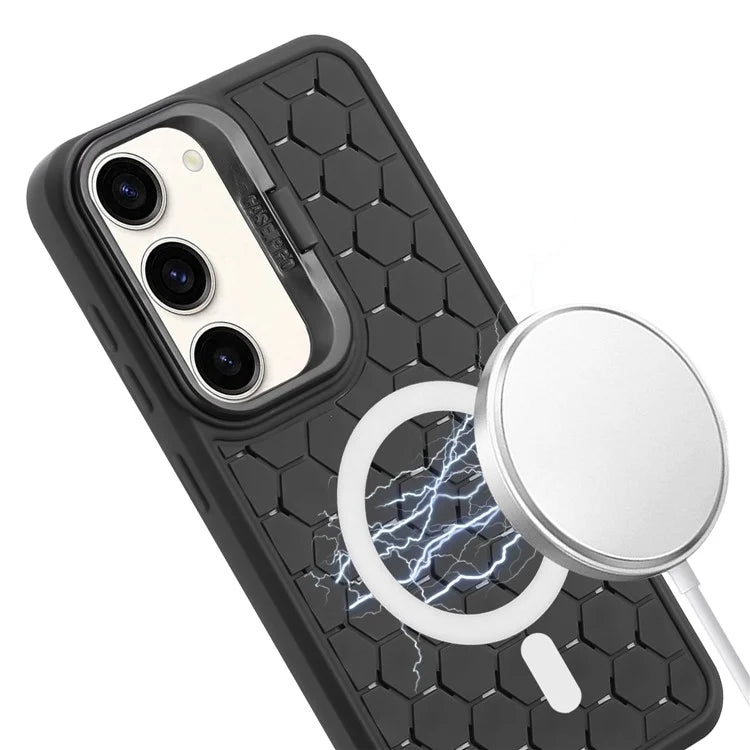 For Samsung Galaxy S23 Magnetic Case Kickstand TPU Phone Cover Honeycomb Texture Heat Dissipation