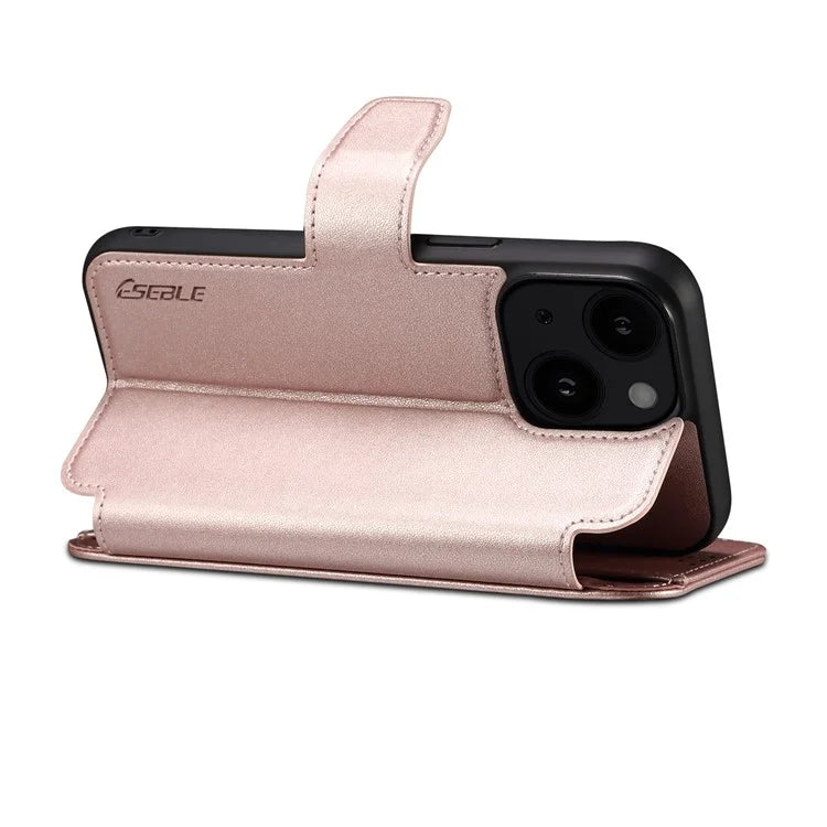 E1 For iPhone 14 / 13 6.1 inch Case PU Leather Wallet Phone Cover Compatible with MagSafe