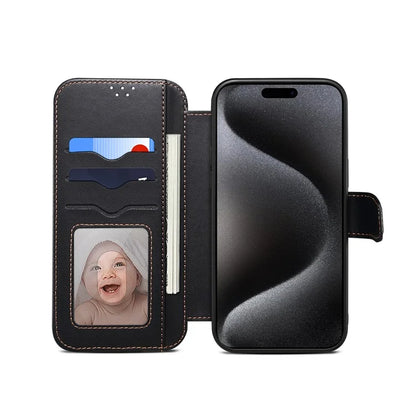 E1 For iPhone 14 Pro Case Nappa Texture Leather Wallet Phone Cover Compatible with MagSafe