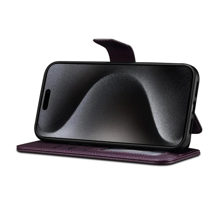 E1 For iPhone 14 Pro Case Nappa Texture Leather Wallet Phone Cover Compatible with MagSafe