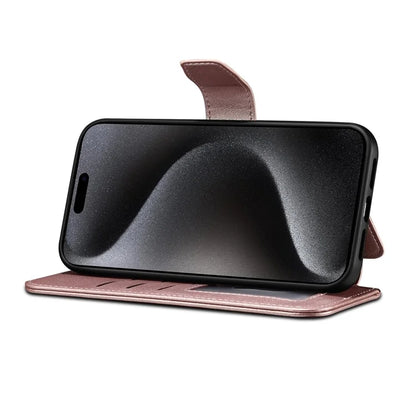 E1 For iPhone 14 Pro Case Nappa Texture Leather Wallet Phone Cover Compatible with MagSafe