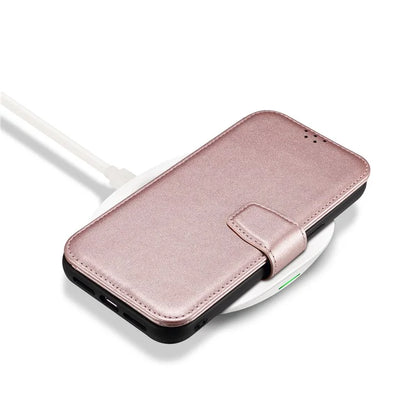 E1 For iPhone 14 Pro Case Nappa Texture Leather Wallet Phone Cover Compatible with MagSafe