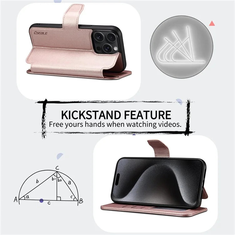 E1 For iPhone 14 Pro Case Nappa Texture Leather Wallet Phone Cover Compatible with MagSafe