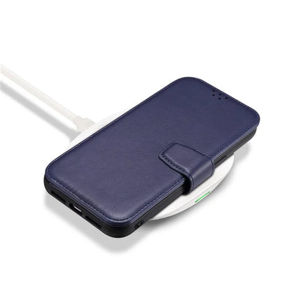 E1 For iPhone 14 Pro Case Nappa Texture Leather Wallet Phone Cover Compatible with MagSafe