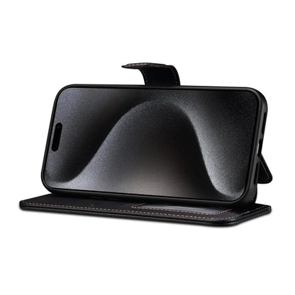 E1 For iPhone 14 Pro Max Case Compatible with MagSafe Nappa Texture Leather Wallet Stand Phone Cover