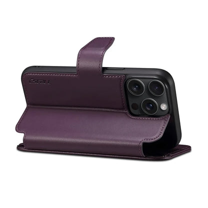 E1 For iPhone 14 Pro Max Case Compatible with MagSafe Nappa Texture Leather Wallet Stand Phone Cover