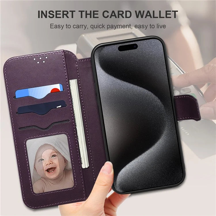 E1 For iPhone 14 Pro Max Case Compatible with MagSafe Nappa Texture Leather Wallet Stand Phone Cover