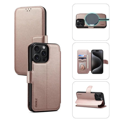 E1 For iPhone 14 Pro Max Case Compatible with MagSafe Nappa Texture Leather Wallet Stand Phone Cover