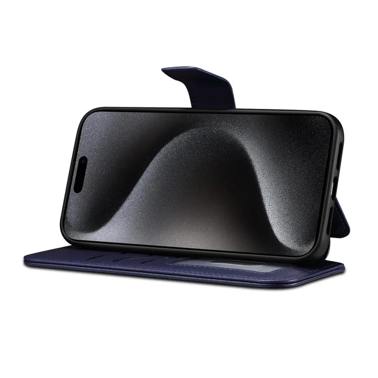 E1 For iPhone 14 Pro Max Case Compatible with MagSafe Nappa Texture Leather Wallet Stand Phone Cover