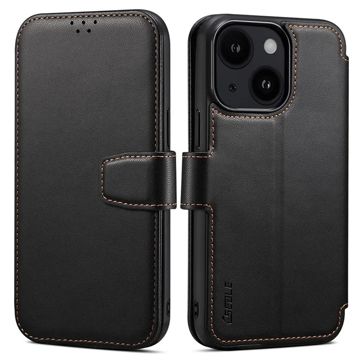 E1 For iPhone 15 Case Leather Wallet Drop-proof Phone Cover Compatible with MagSafe