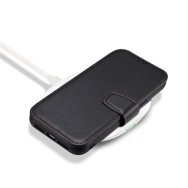 E1 For iPhone 15 Case Leather Wallet Drop-proof Phone Cover Compatible with MagSafe