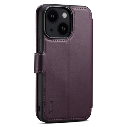 E1 For iPhone 15 Case Leather Wallet Drop-proof Phone Cover Compatible with MagSafe